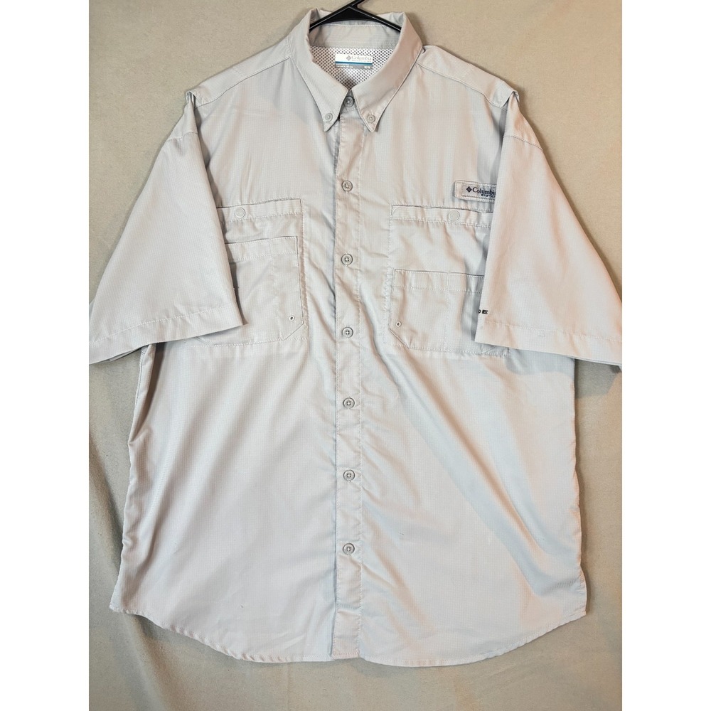 Columbia PFG Shirt Men's Medium Gray Vented Short Sleeve Button-Up Fishing
